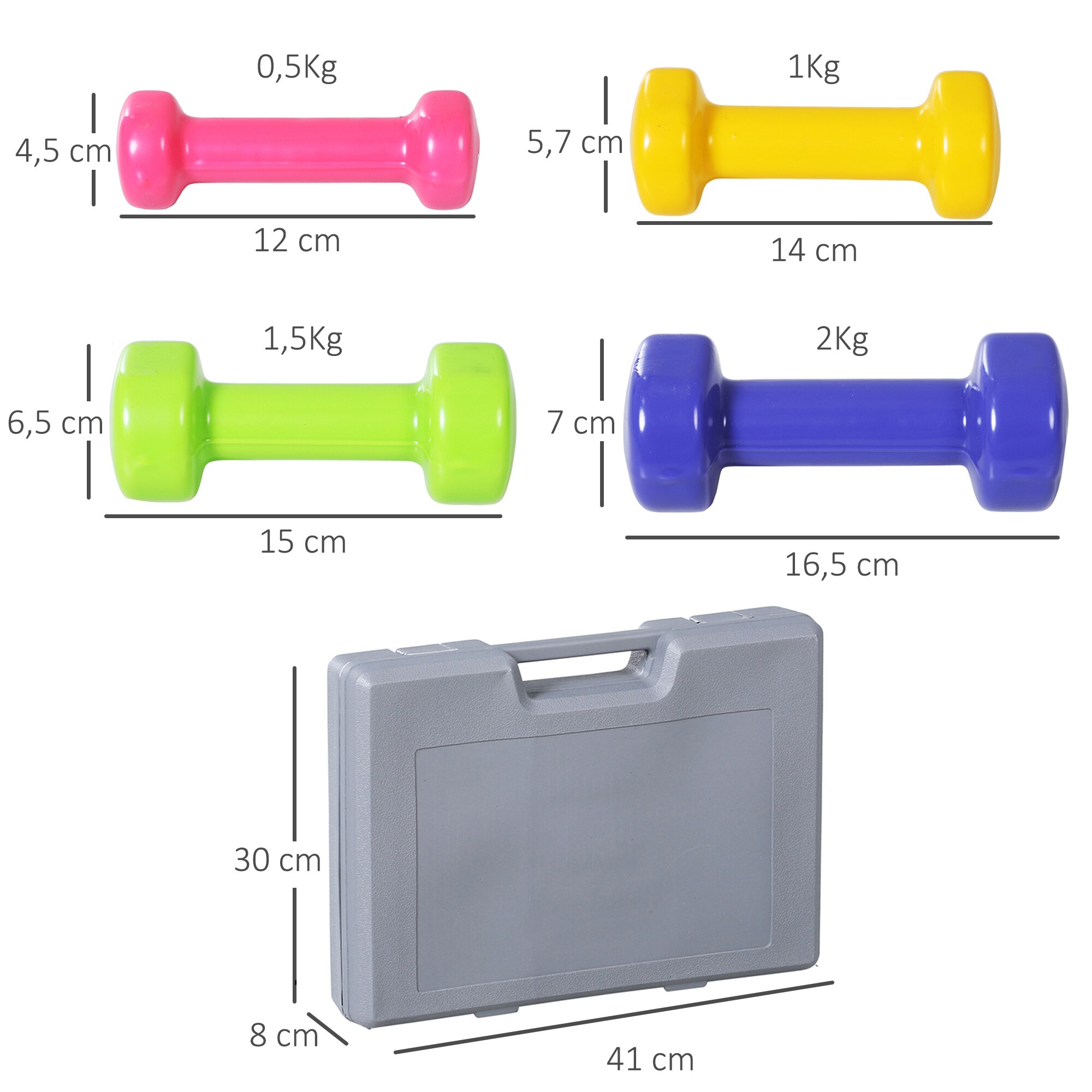 HOMCOM Hantelset mit Koffer bunt 41L x 30B x 8H cm