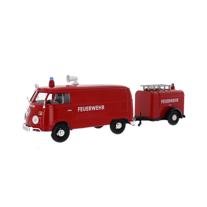 Motormax - Volkswagen T1 Bus - Feuerwehr mit Anhänger - Maßstab 1:24