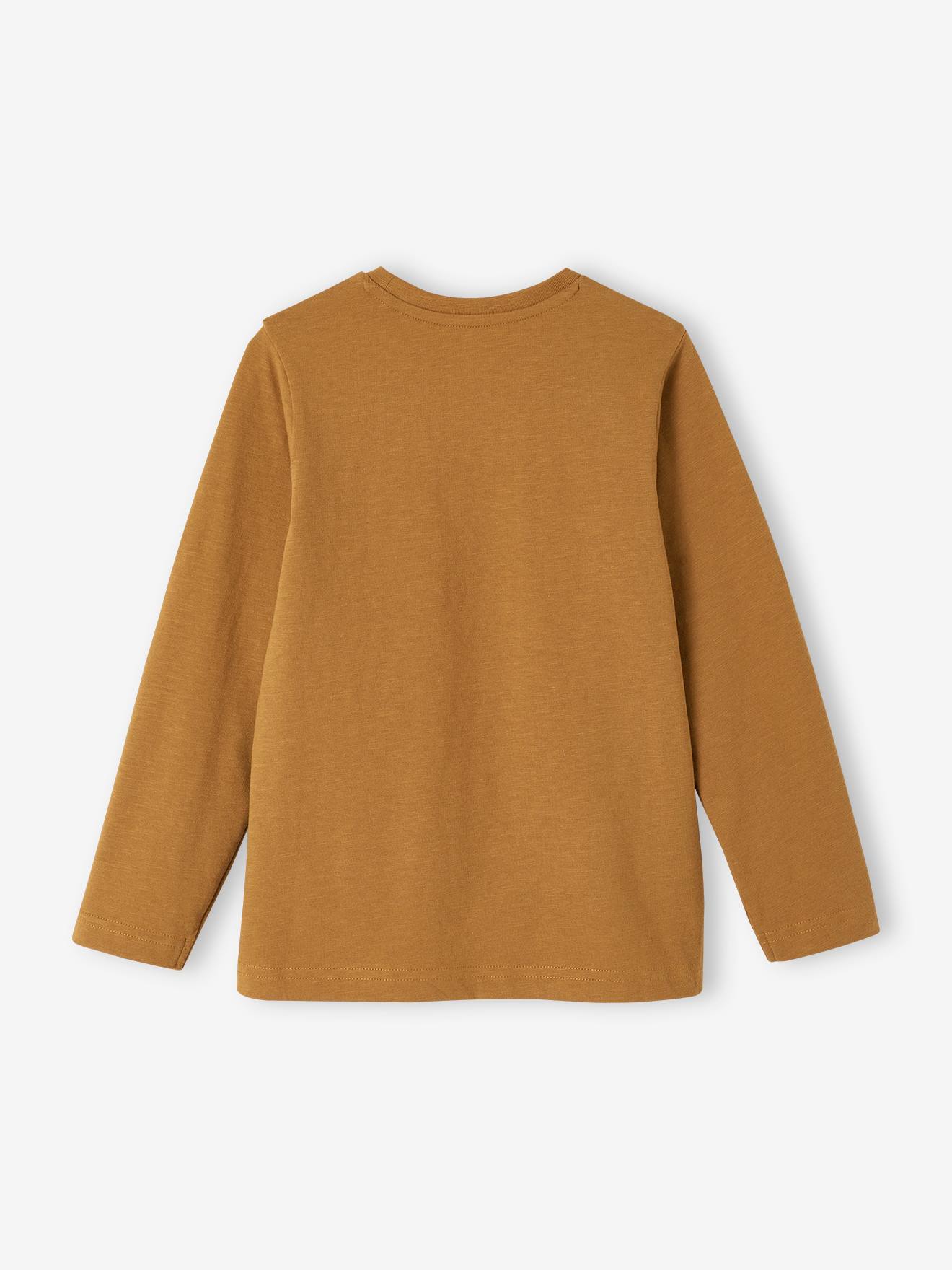 Camiseta divertida com estampa de gato, para meninos, cáqui.