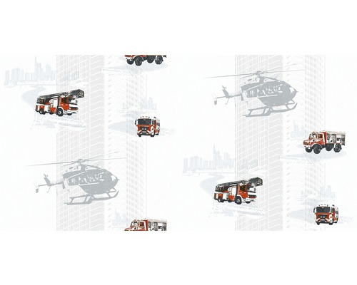 Vliesbehang 35813-1 Little Stars vrachtwagen helikopter grijs