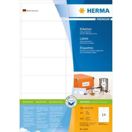 HERMA Etiketten Premium, weiß, 105 x 42,3mm, 2800 Stück