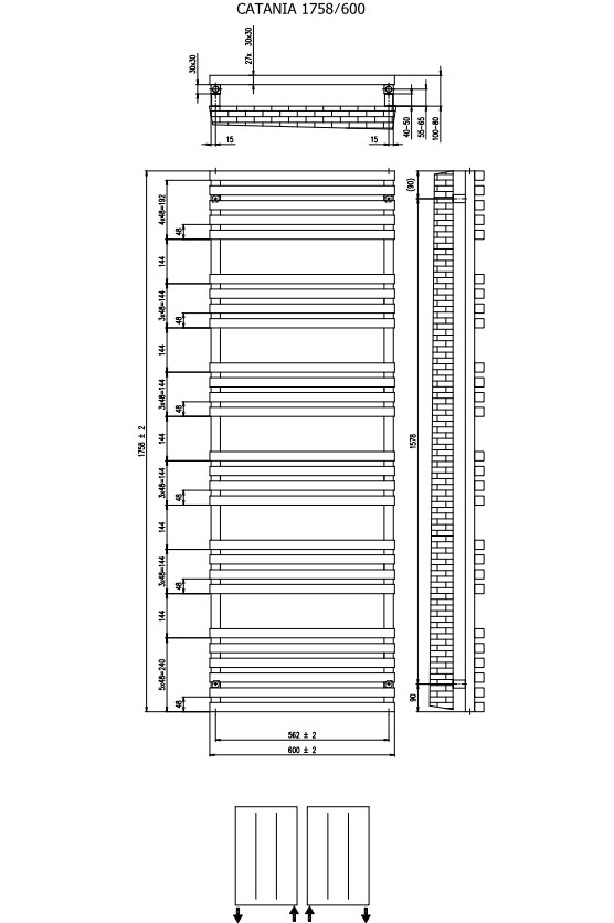 Plieger Catania radiator 180x60cm 945W wit