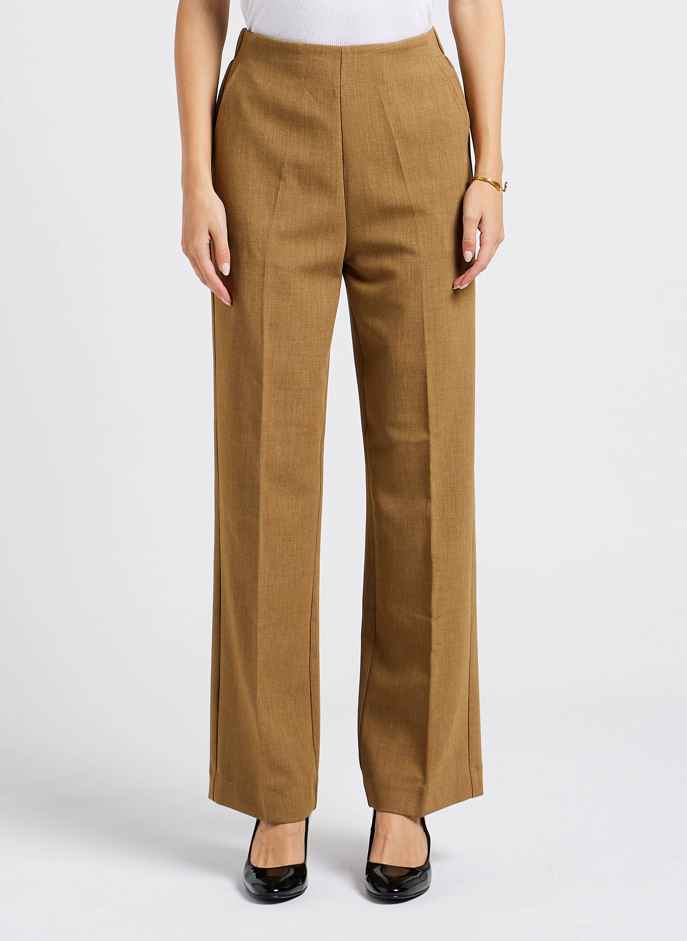 LOGAN - Pantalon droit taille haute | Marron