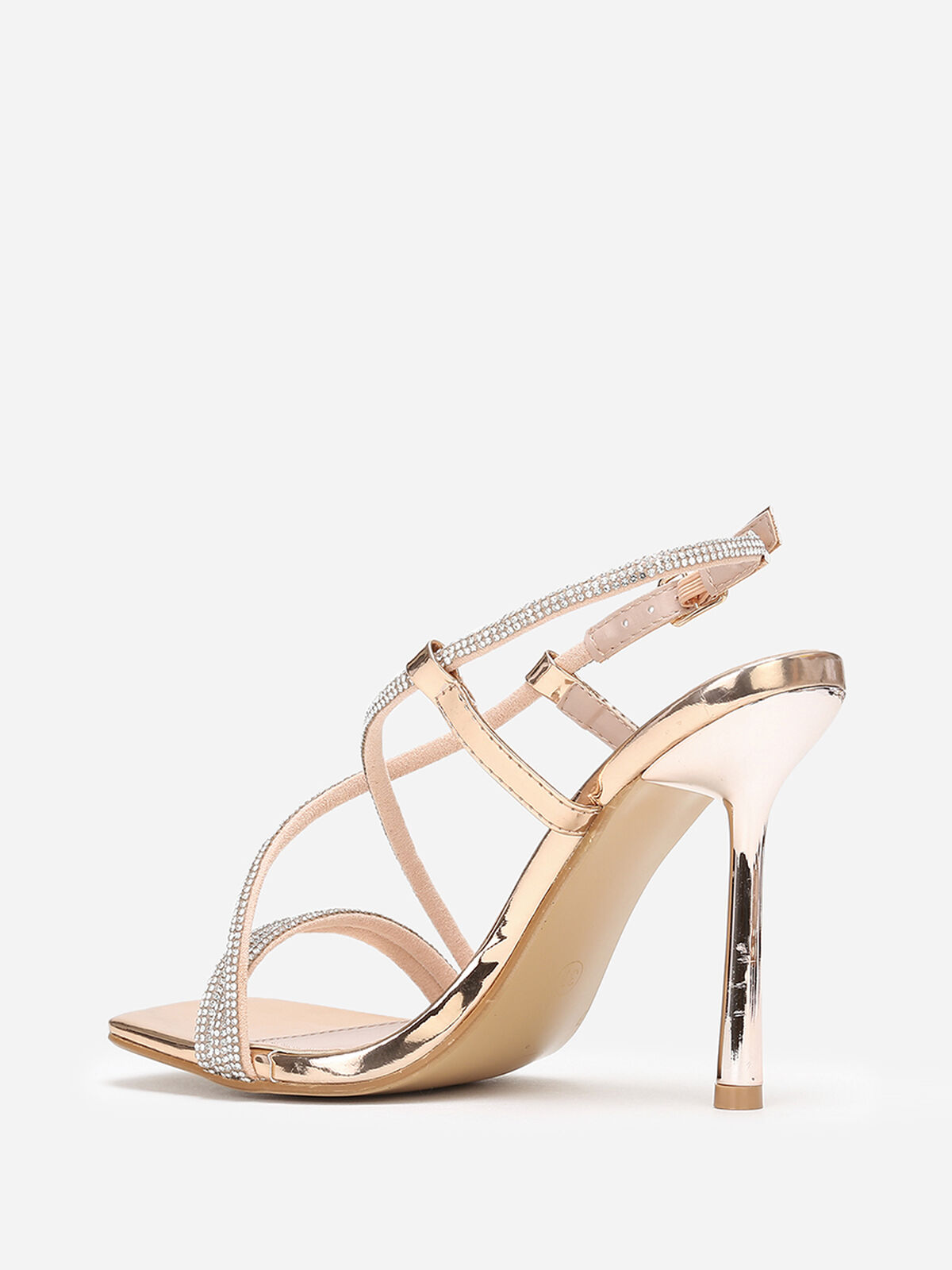 Sandales à talon fin et brides en strass- Doré rose