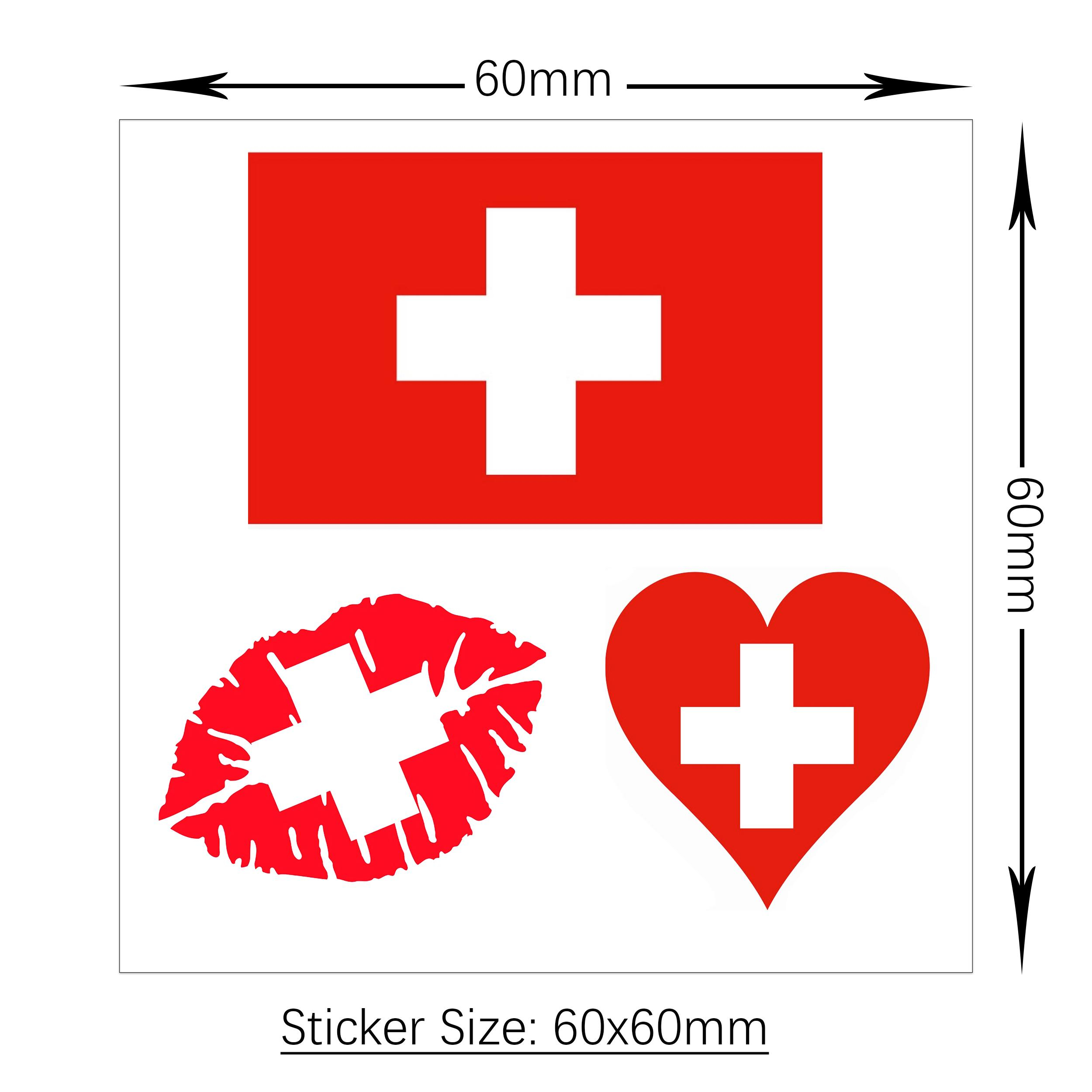 (10er Set) 60x60mm 3D Schweizer Kreuz Tattoo Aufkleber für EM / WM / 1. August