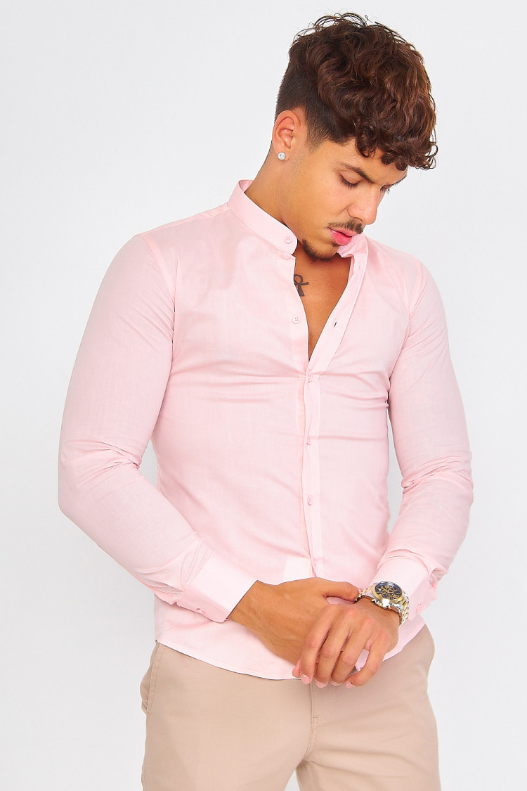 Chemise à col officier rose