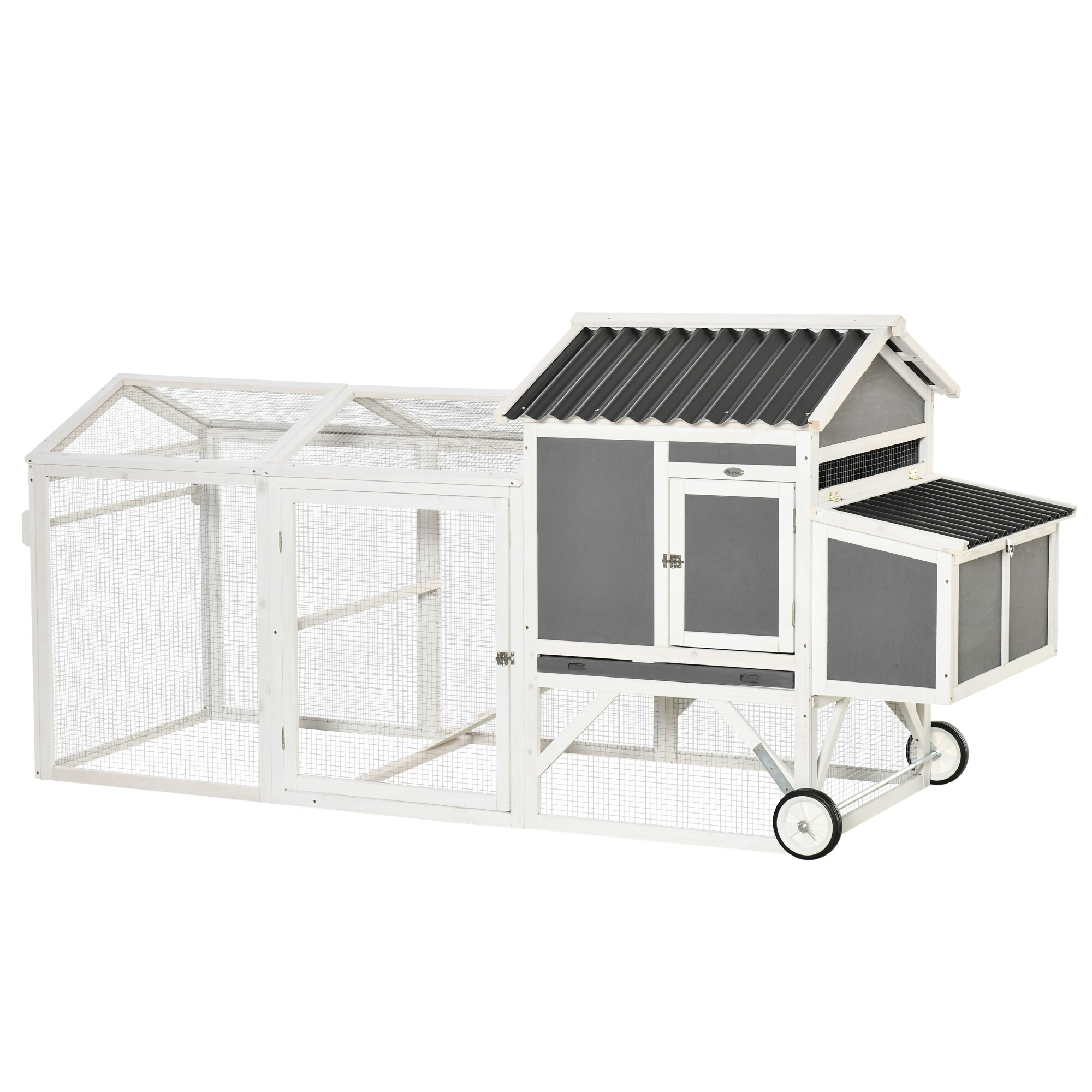 PawHut Kleintierstall mit mit Rädern und Griff weiß, grau 247L x 90B x 114H cm