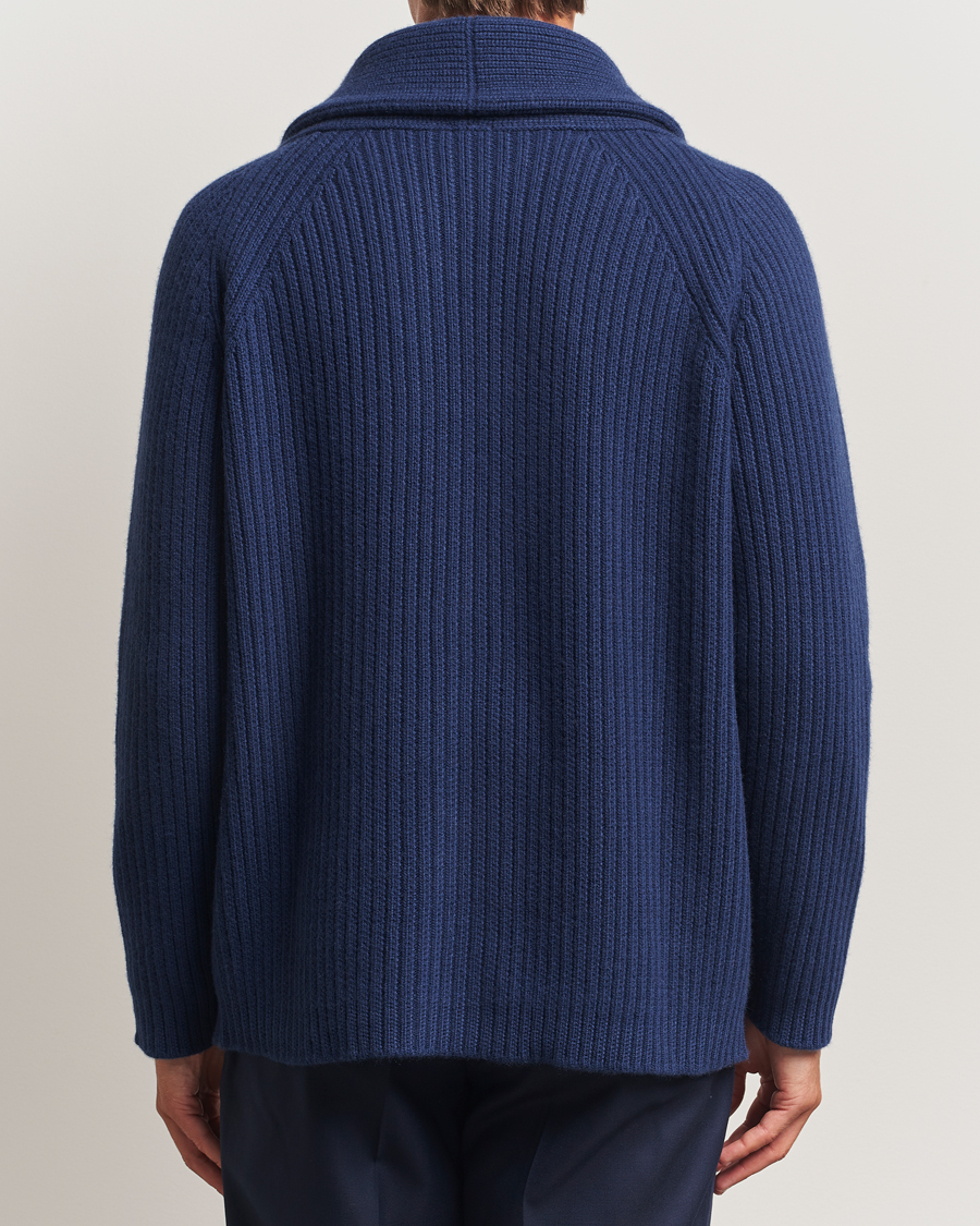 Kiton Cashmere Rib Shawl Cardigan Navy