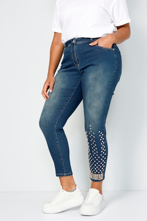 7/8-Jeans, Slim Fit, Ziernieten auf dem linken Bein, 5-Pocket
