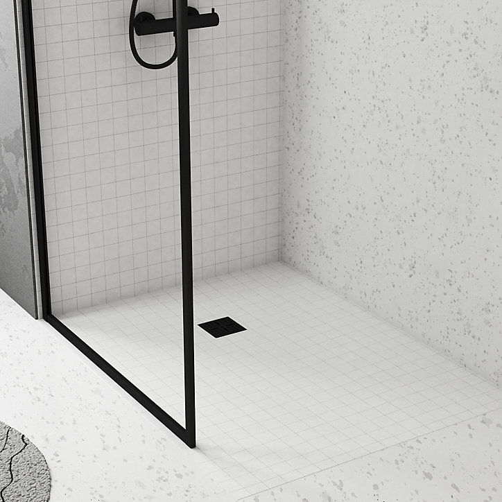 Bonde carrée pour receveur de douche, 105mm, sortie horizontale Ø50mm, noir, Galedo Showerplate