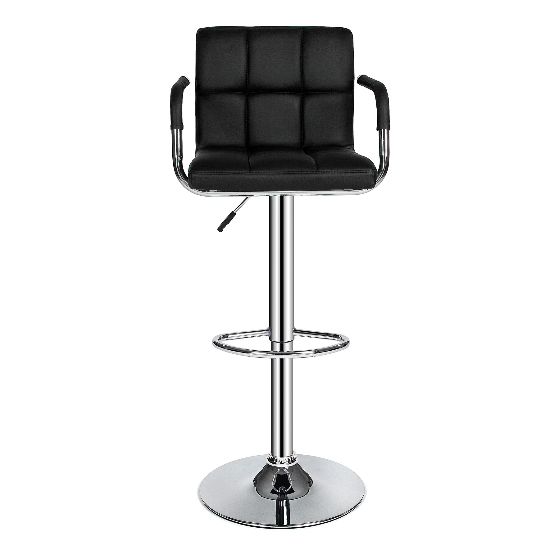 tectake® 2er Set Barhocker, gepolstert mit Rückenlehne und Armlehnen, Gestell aus verchromtem Stahl, Sitzhöhe 62,5 - 82,5 cm