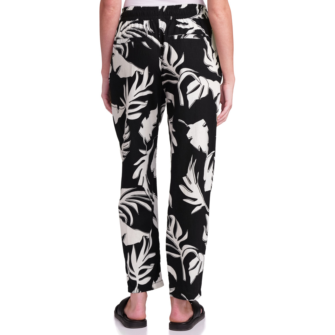 Damen Leinen-Hose mit Elastikbund schwarz / weiss