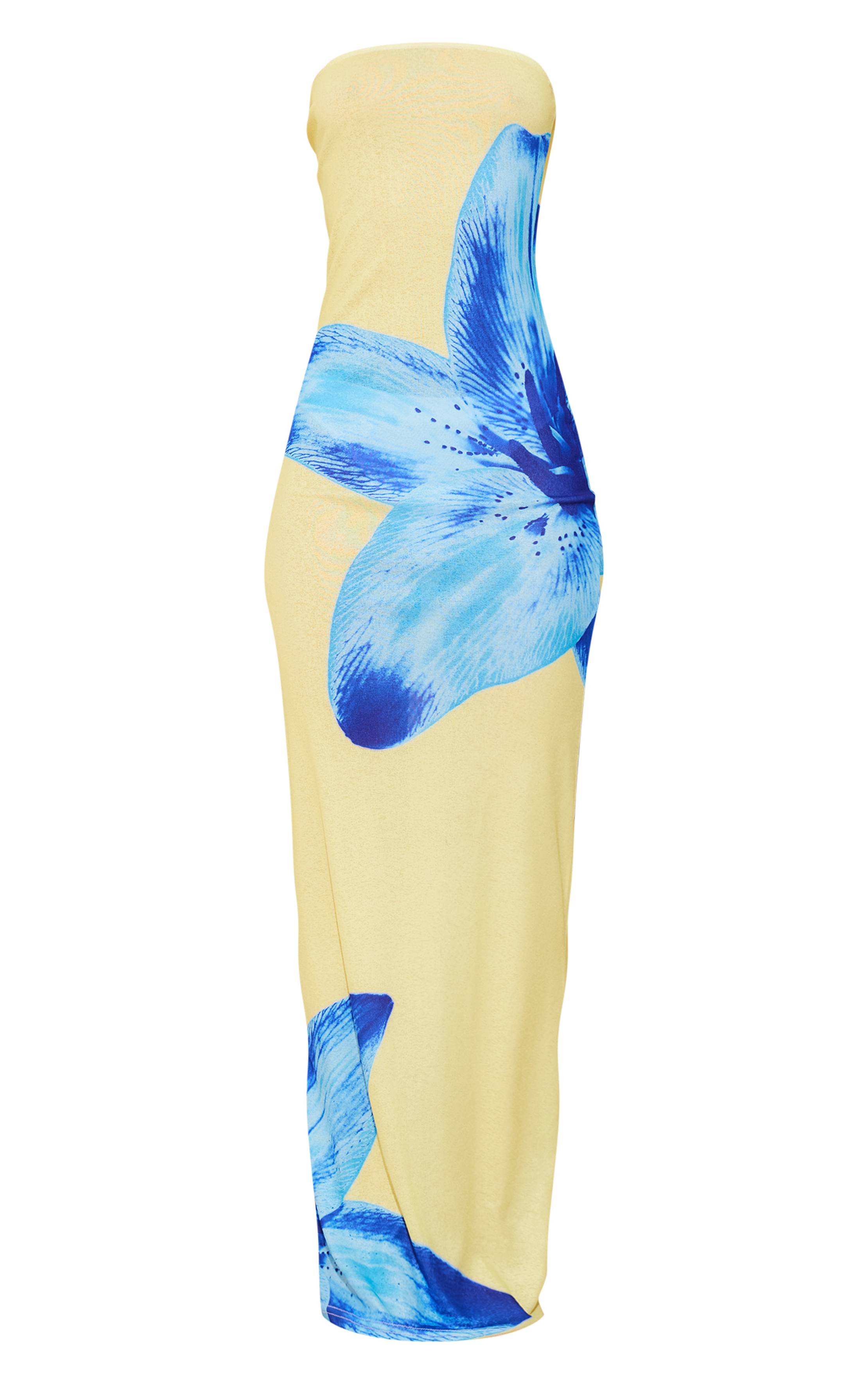 Jaune Robe Longue Bustier Imprimé Orchidée En Pelure D'oignon
