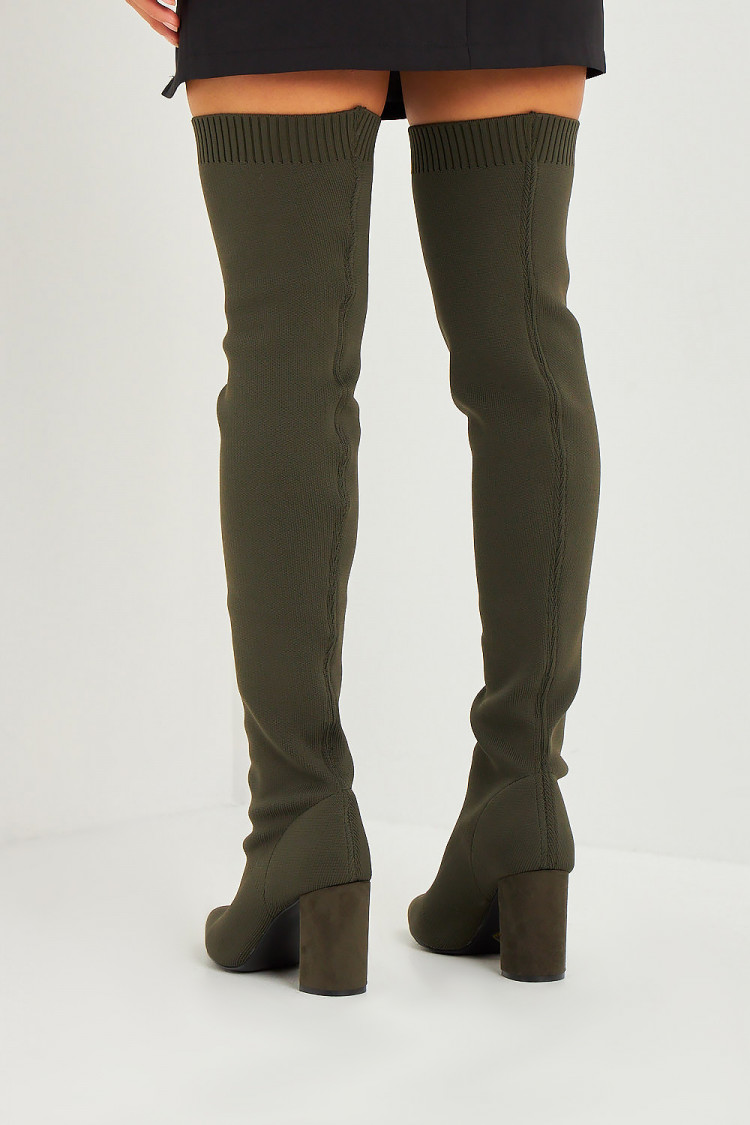 Cuissardes chaussettes kaki à talons bloc