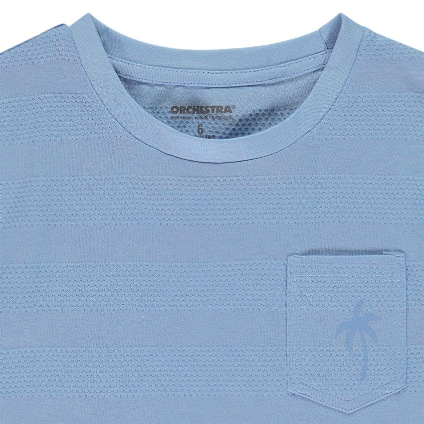 T-shirt manches courtes uni effet bandes texturées pour garçon - Bleu