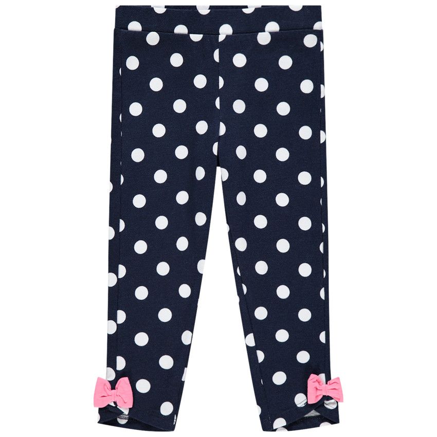 Legging à pois et noeuds roses - Bleu marine