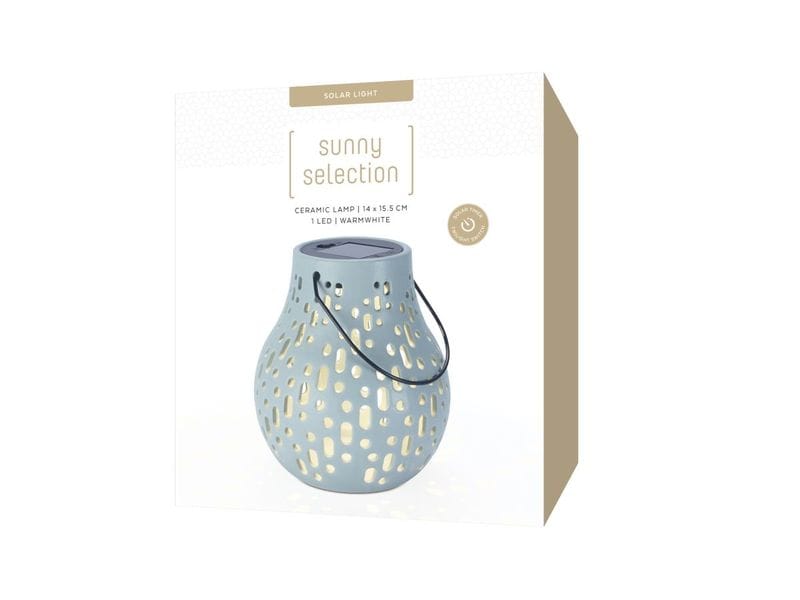 STT Laterne Solar Ceramic Lamp Blau Dekolicht zum Aufstellen oder Aufhängen