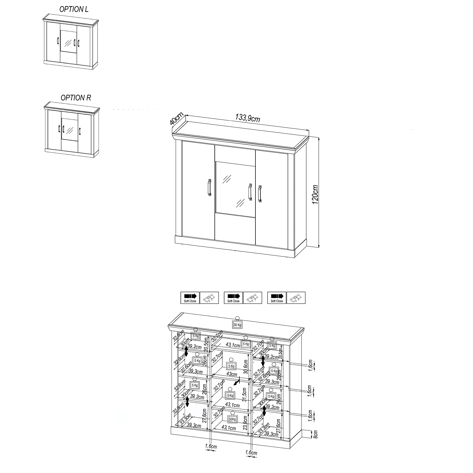 Highboard PORTUM - Flagstaff Eiche-anthrazit - 120 cm hoch