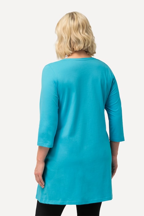Longshirt, Ziernähte, A-Linie, V-Ausschnitt, 3/4-Arm