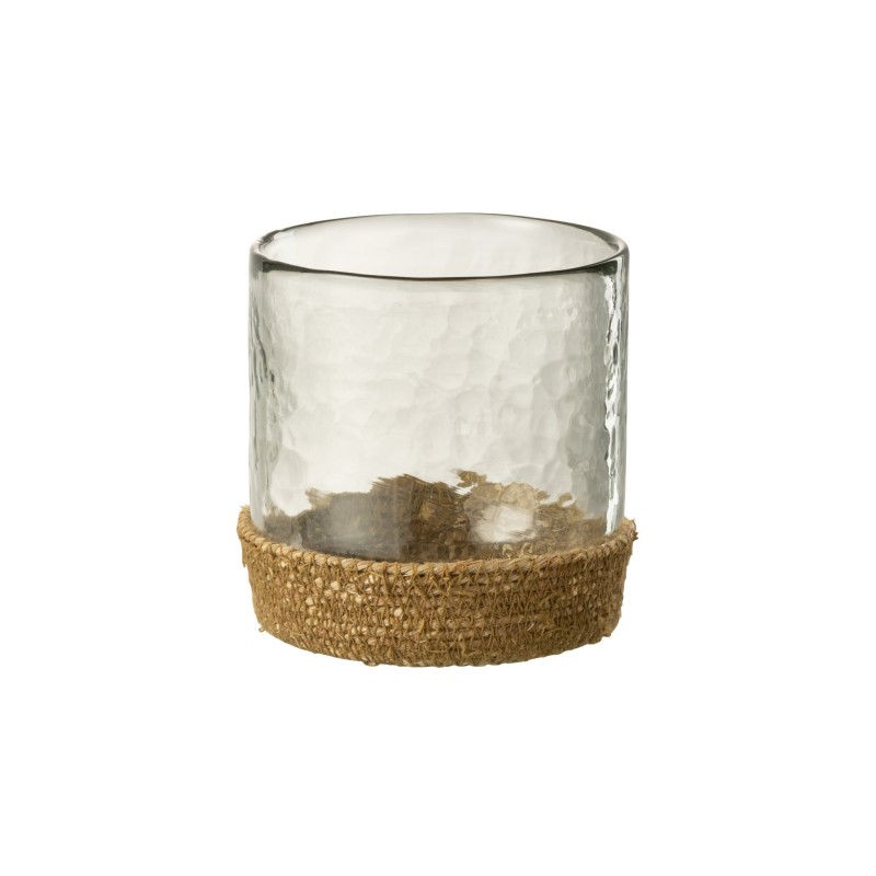 Vase avec dessous jute en verre transparent 12x12x12 cm