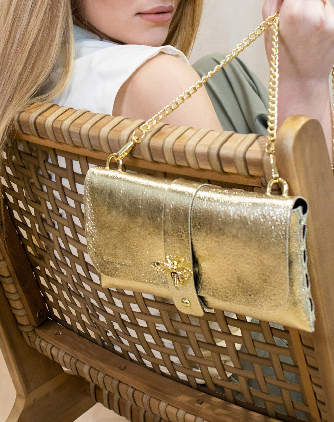 Christian Laurier Sac bandoulière en Cuir Ivy doré - 23x12x11 cm