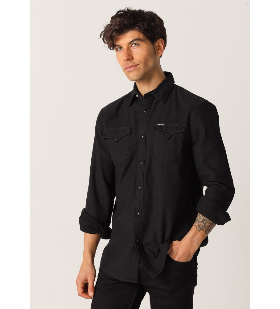 Camisa de manga comprida Six Valves em jeans preto