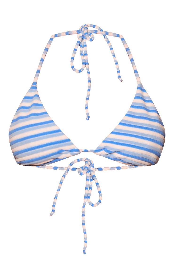 Bleu Haut De Bikini Triangle En Tissu Éponge Rayé