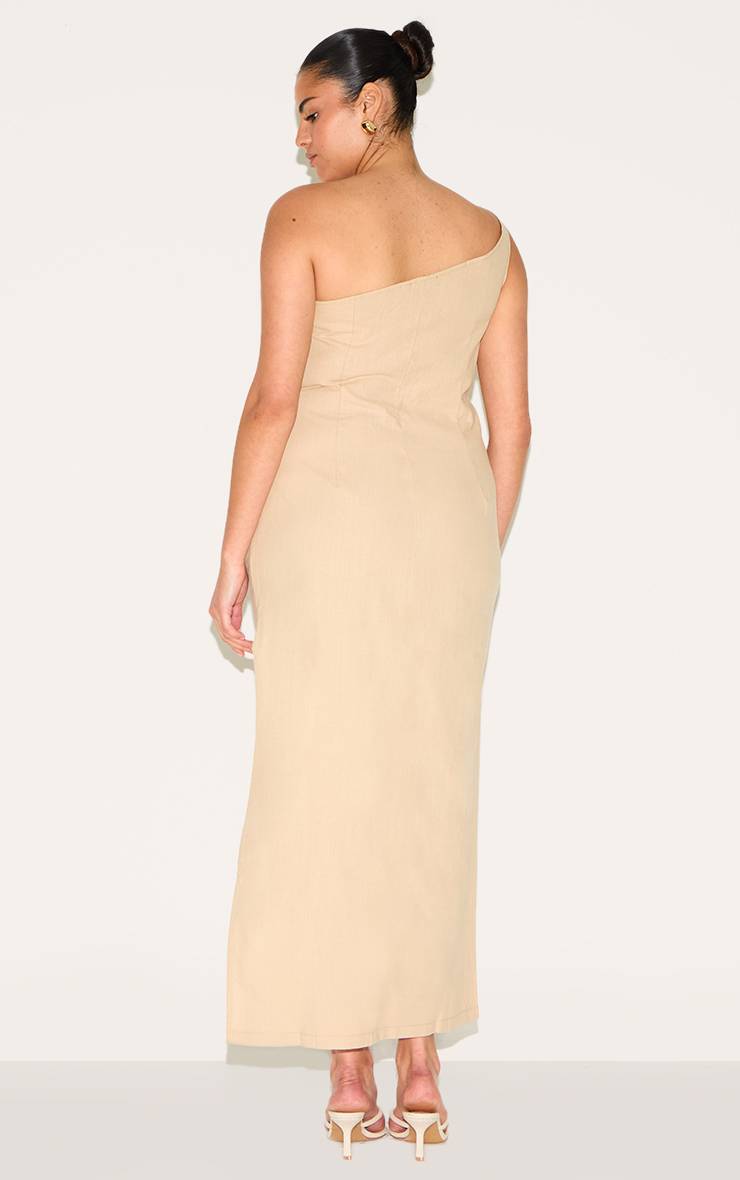Gris Pierre Robe Maxi Grande Taille En Lin À Encolure Asymétrique
