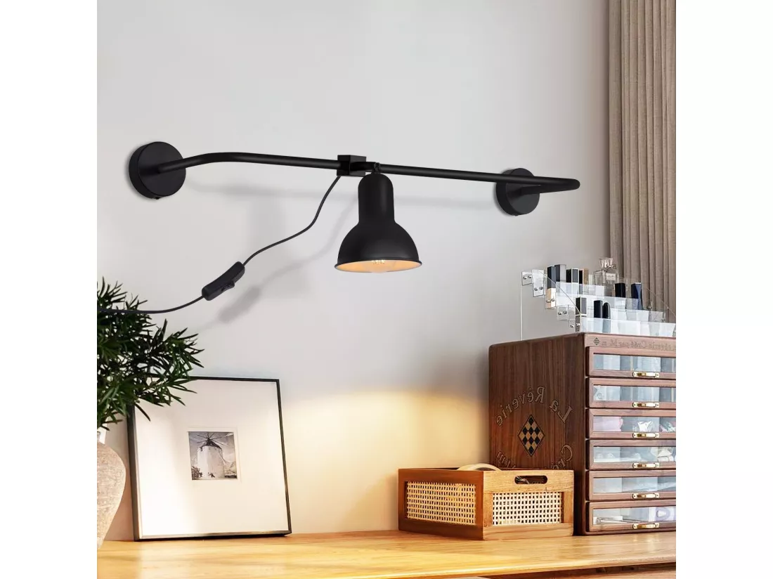 NETTLIFE applique intérieure noire E27 lampe de couloir vintage en métal lampe de cage d'escalier design pivotante indirecte avec