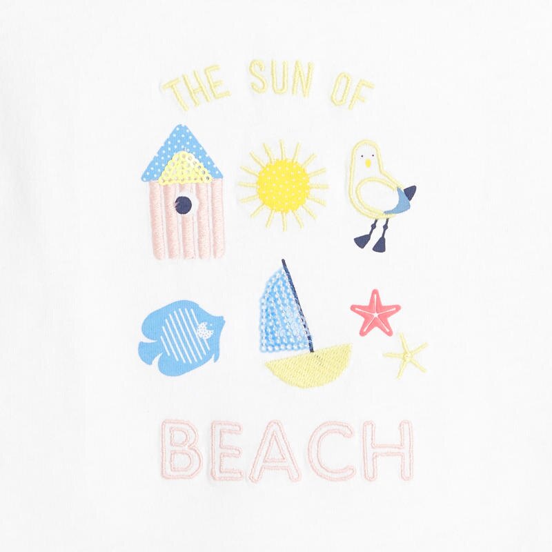 T-shirt imprimé plage blanc bébé fille Blanc
