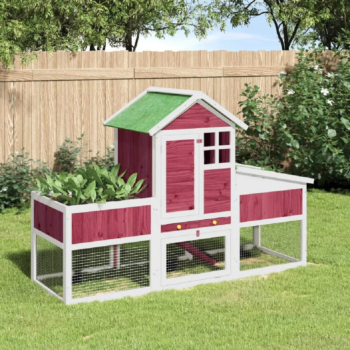 vidaXL Clapier rouge 170x63x113 cm Pin massif