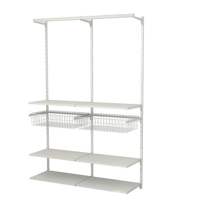 Rangement ouvert mural 2 colonnes avec penderie et 2 paniers H. 200 x L. 132 x P. 40 cm