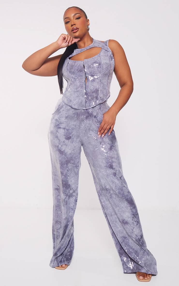 Charbon Corset Grande Taille À Encolure Découpée Ornée De Sequins