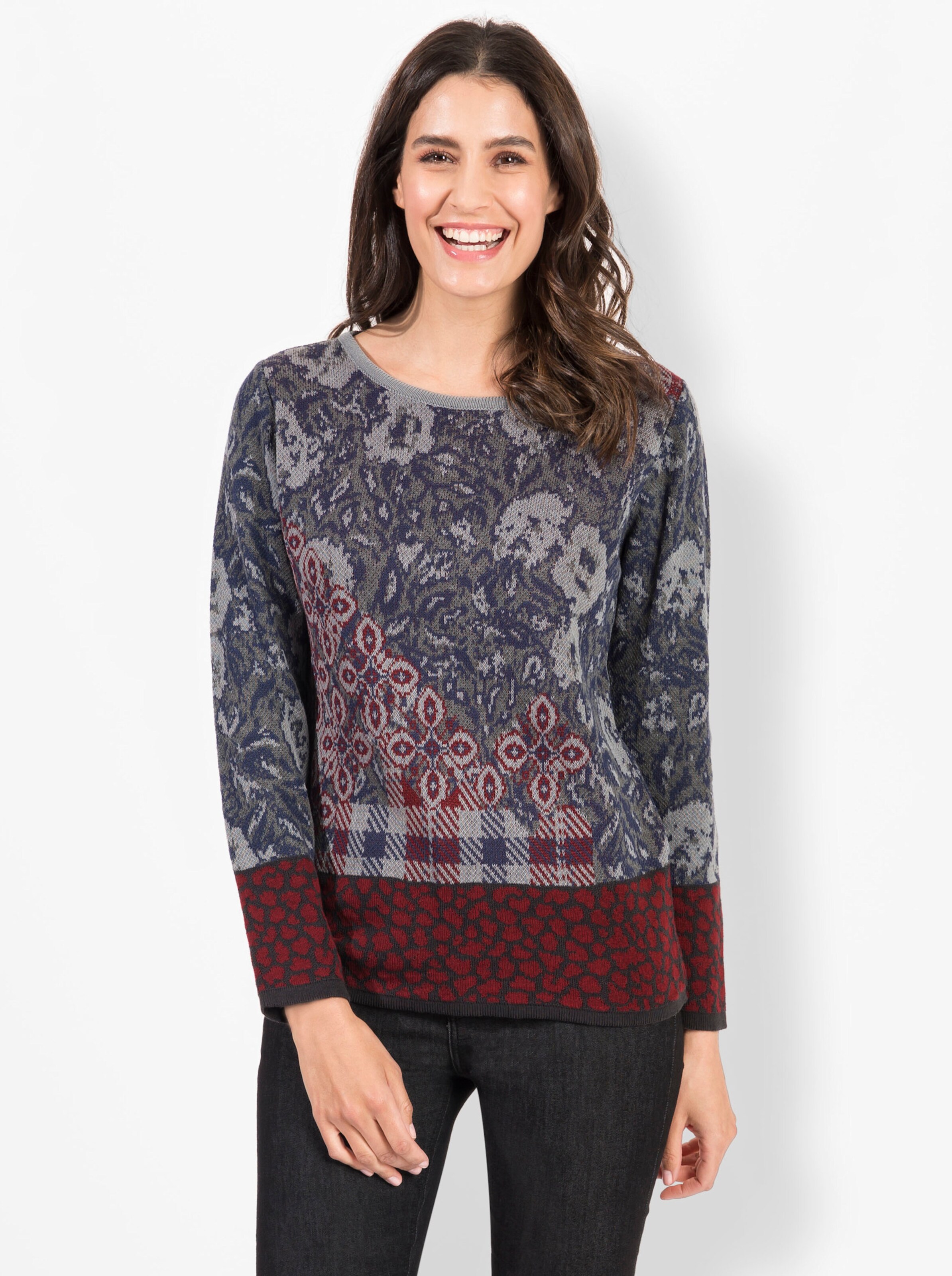 Jacquardpullover in rauchblau-gemustert