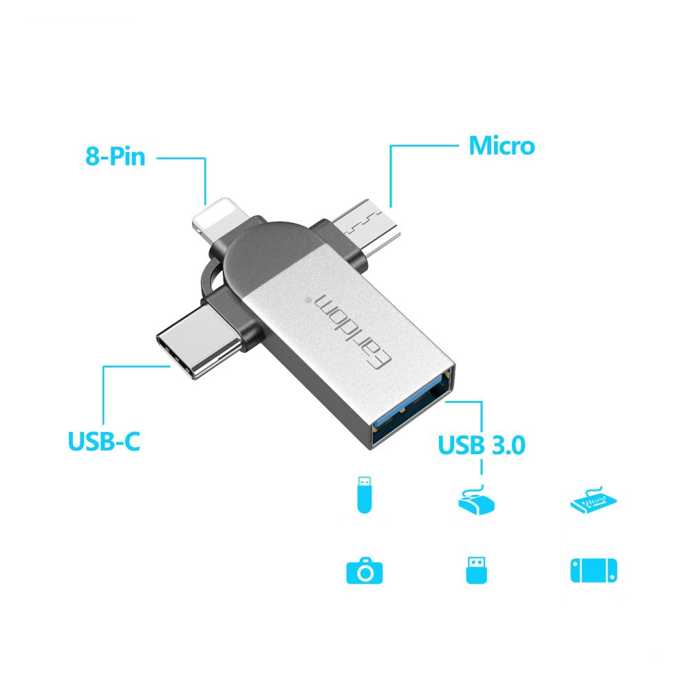 3in1 USB 3.0 OTG auf USB C / Lightning / Micro USB Adapter Konverter - Silber