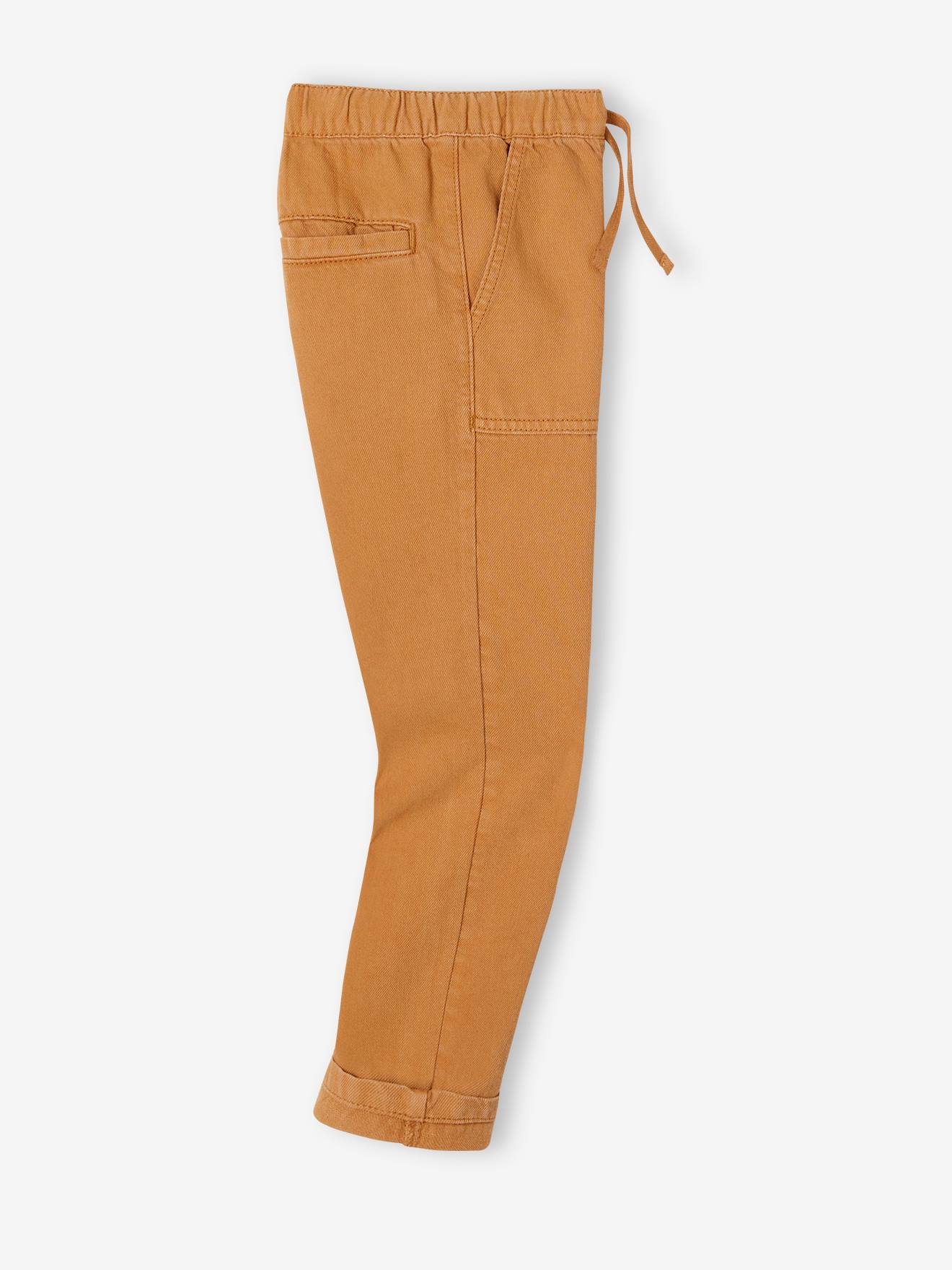 Calça cargo de pernas largas para meninos, cor avelã