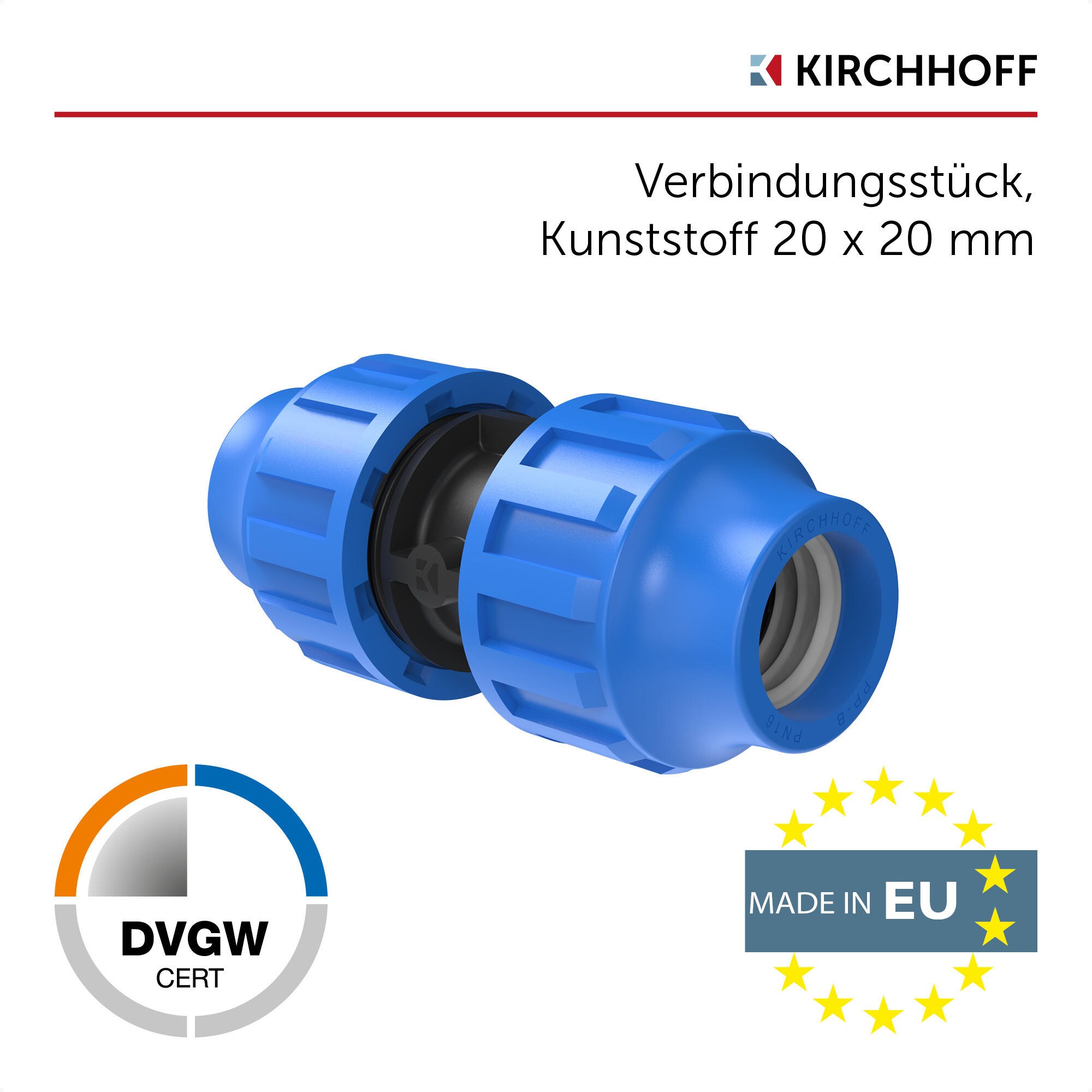 KIRCHHOFF Verbindungsstück 20 x 20 mm für HDPE Bewässerungssystem, Gartenbewässerung Made in EU