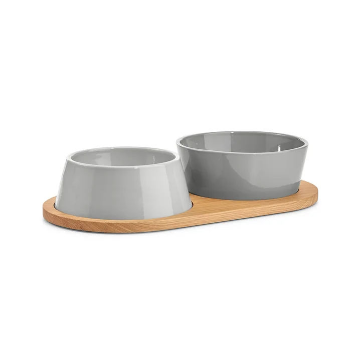 MiaCara - Doppio Hundenapfset mit Holztablett, beton