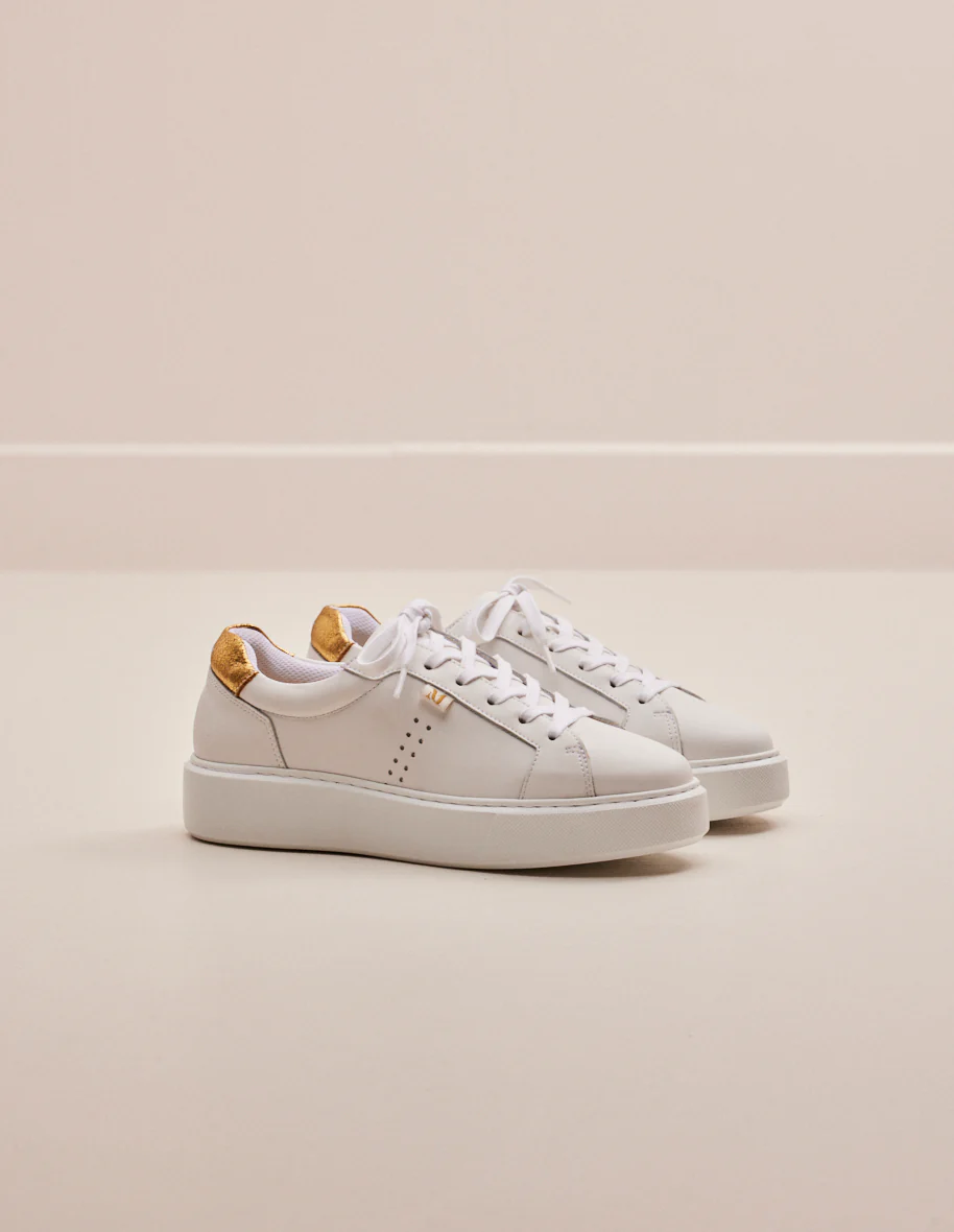 Baskets basses Apolline - Cuir blanc et lamé doré