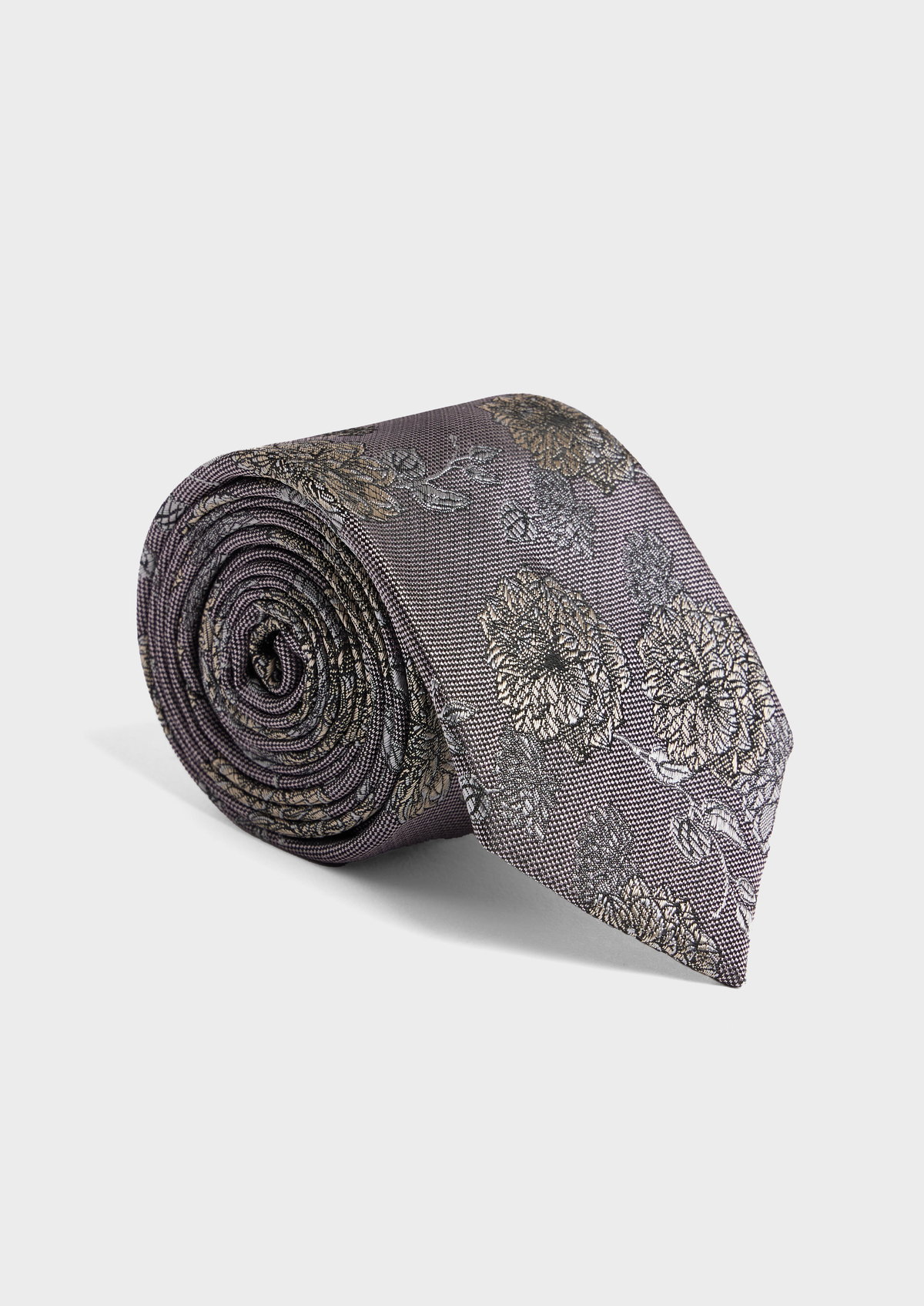 Cravate large en soie mélangée rose à motif fleuri beige
