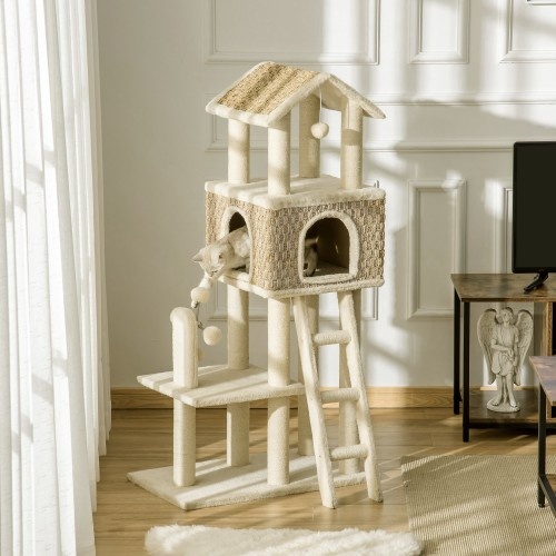 Arranhador para gatos Pawhut em sisal bege