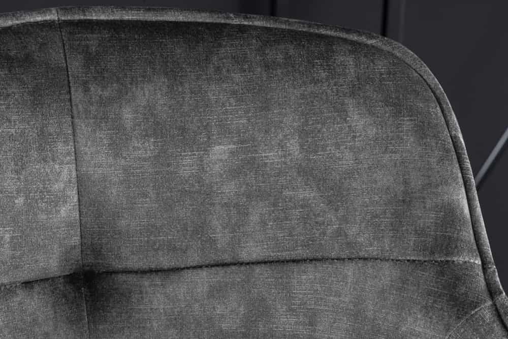Design Barhocker EUPHORIA grau Samt schwarze Metallbeine Barstuhl mit Lehne