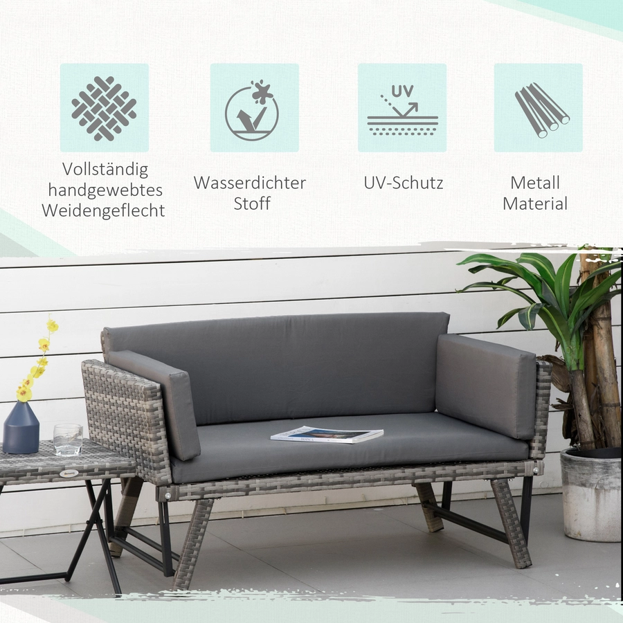 Outsunny Gartensofa mit klappbaren Armlehnen grau