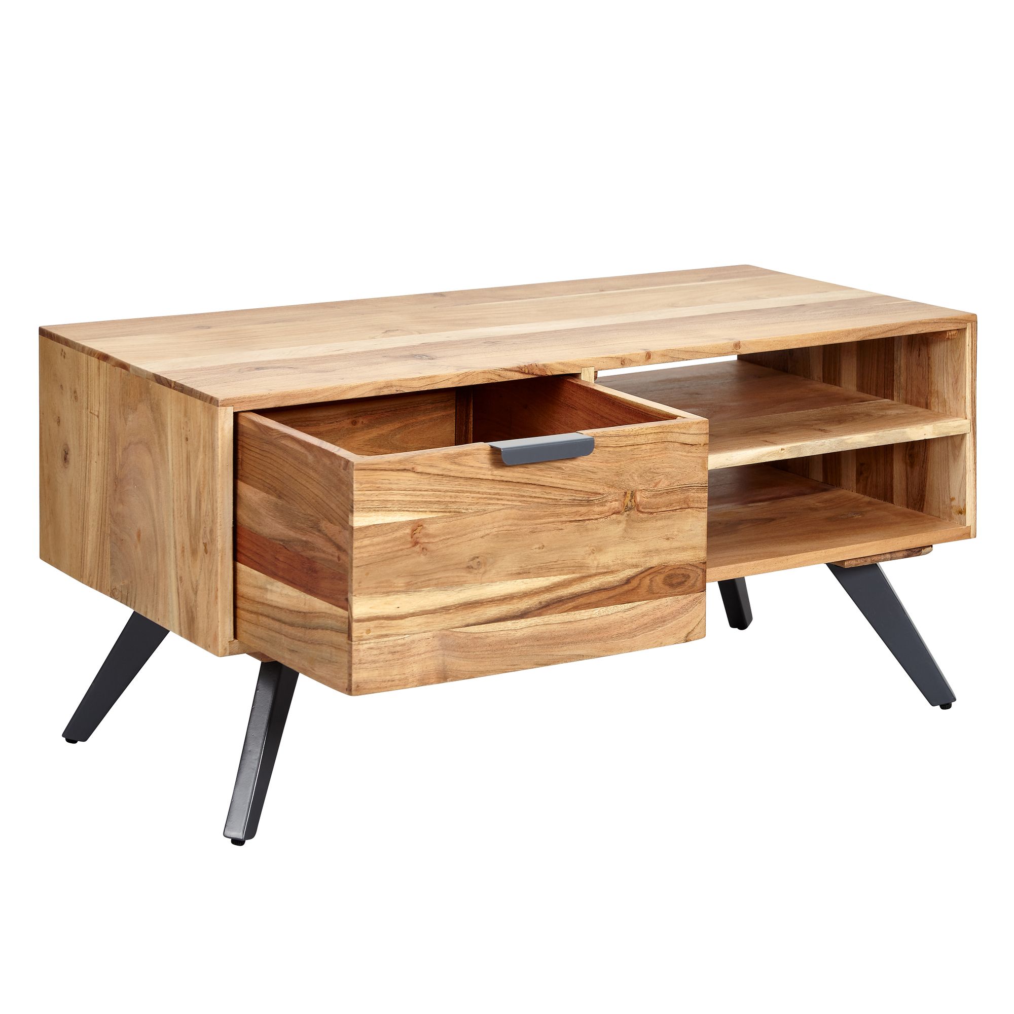 KADIMA DESIGN Massiver Couchtisch aus Holz und Metall, Trendiges Design, Viel Stauraum, Stabile Standbeine