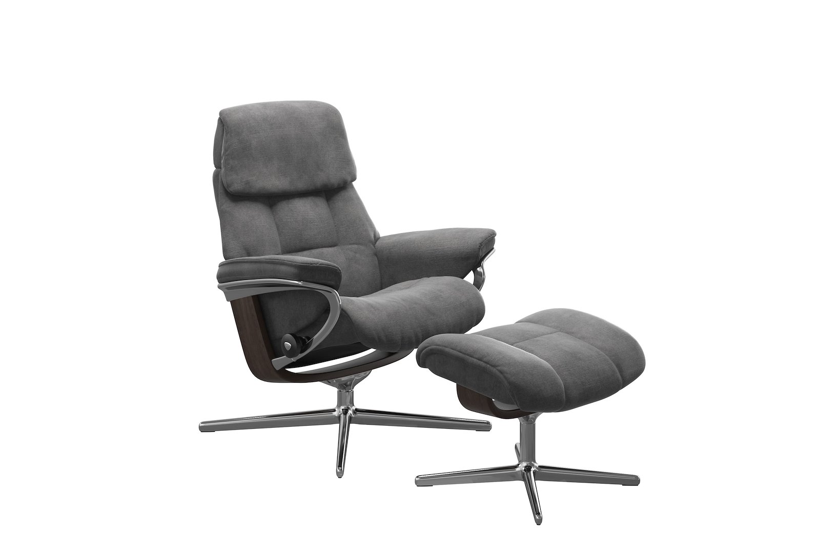 Ruby lenestol med krakk Tekstil Magnolia Light Grey - Cross Chrome - Wengebeiset