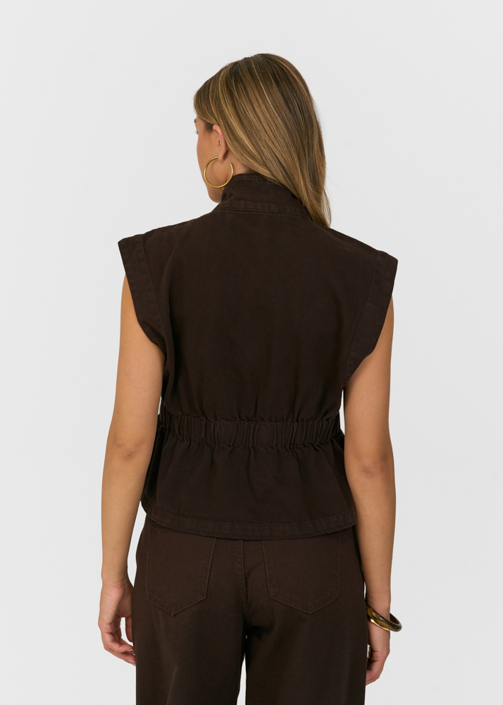Sculpted denim gilet deep choco