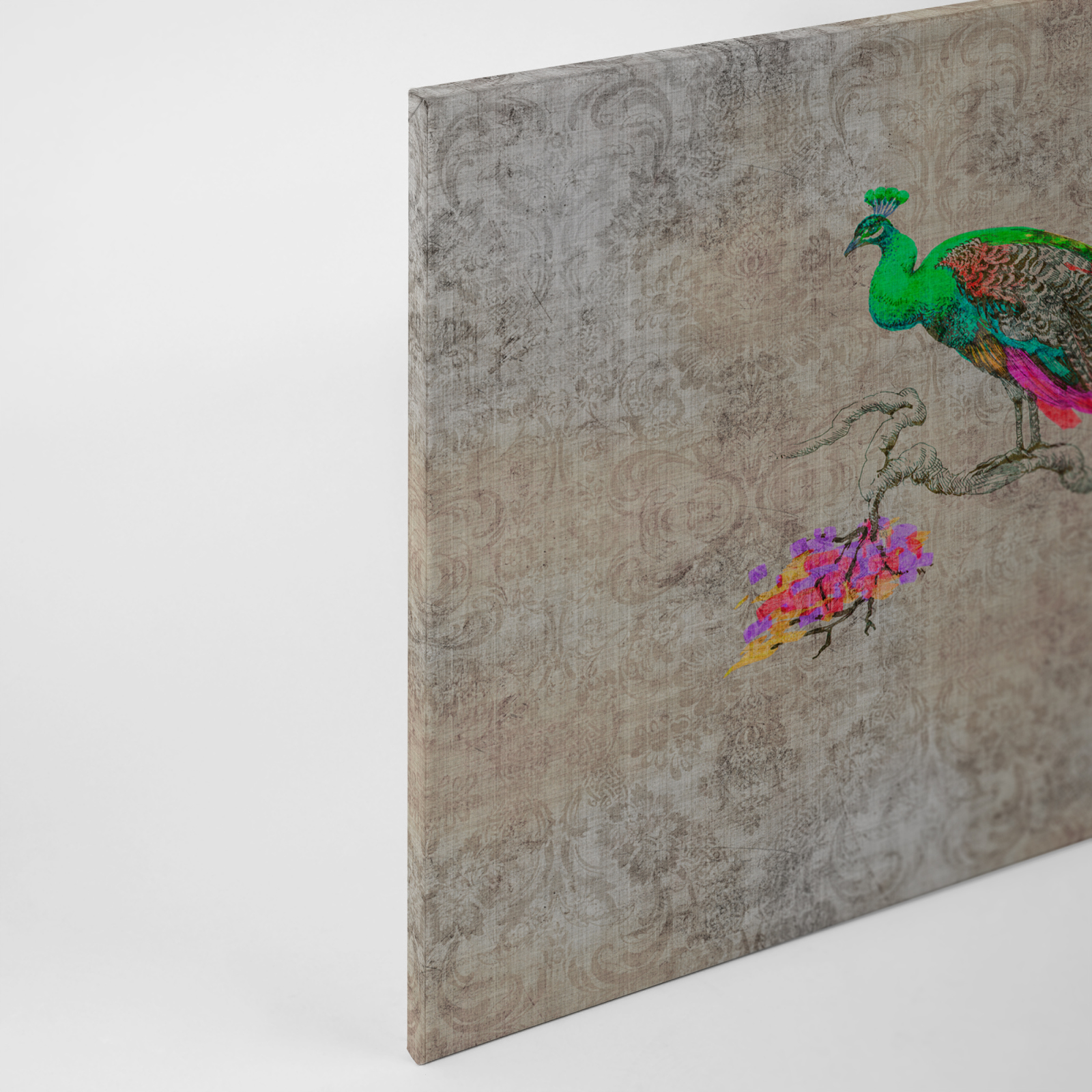Leinwandbild PFAU - grün-pink - 90x60 cm
