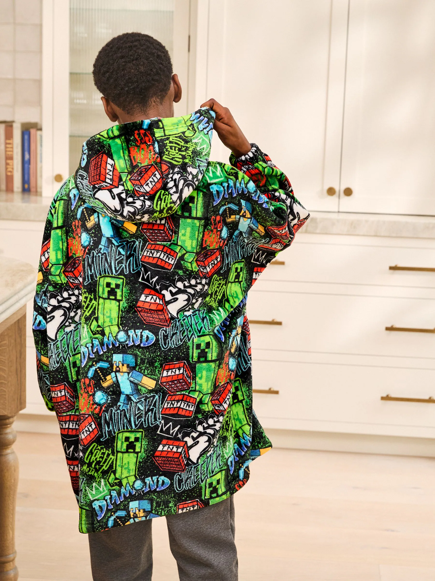 Zwart Minecraft - Fleece Blanket Hoodie (5-16yrs)