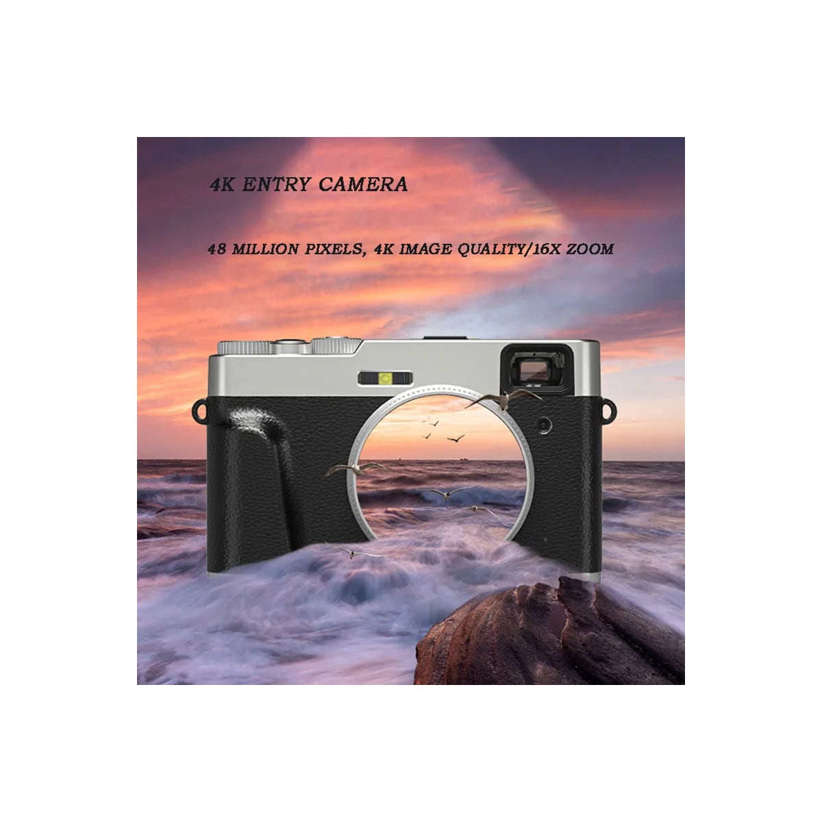 Digitalkamera 4K/48MP/16X Zoom/Autofokus/Søker/Anti-Shake Sort