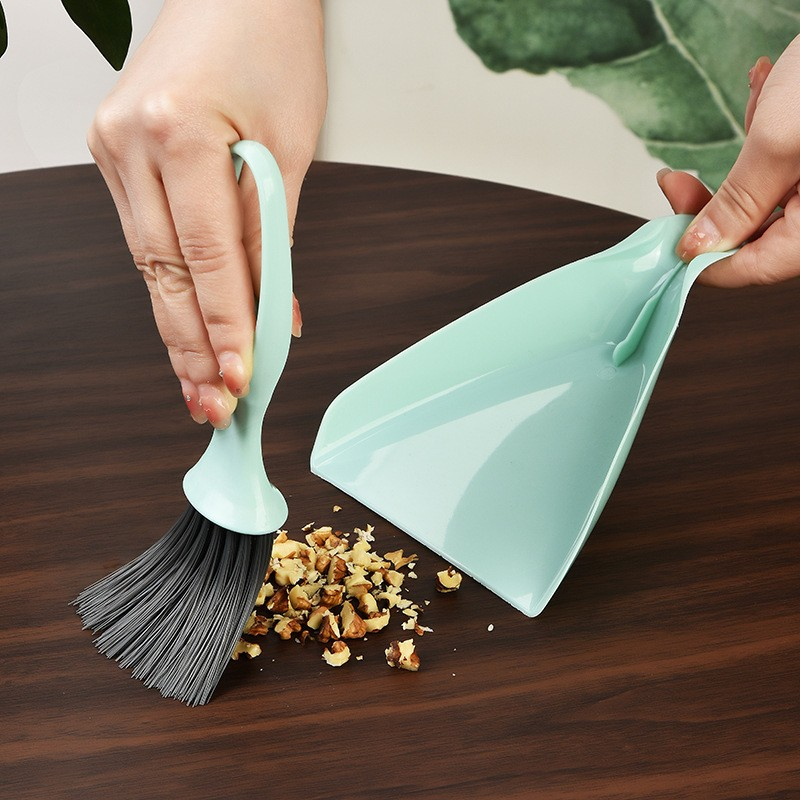 (2-tlg. Set) Mini Besen mit Kehrschaufel Haushalt Handfeger Desktop Reinigungs Hilfe - Weiss